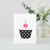 Carte Postale Cupcake à croûte noire et blanche avec cerise rose (Debout devant)