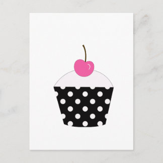 Carte Postale Cupcake à croûte noire et blanche avec cerise rose