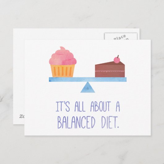 Carte Postale Cupcake À Propos D'Un Régime Alimentaire Équilibré (Devant / Derrière)