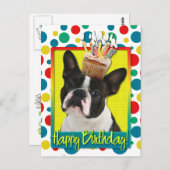 Carte Postale Cupcake anniversaire - Boston Terrier (Devant / Derrière)