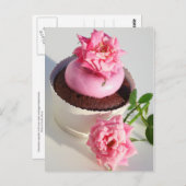 Carte Postale Cupcake au chocolat avec Rose rose (Devant / Derrière)