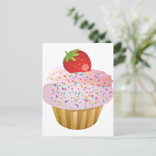 Carte Postale Cupcake aux fraises (Debout devant)