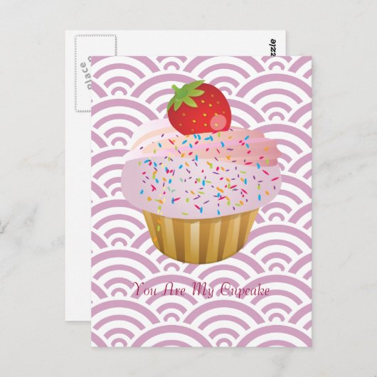 Carte Postale Cupcake aux fraises (Devant / Derrière)