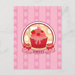 Carte Postale Cupcake aux fraises