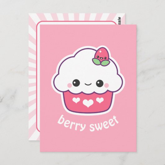 Carte Postale Cupcake aux fraises mûres (Devant / Derrière)