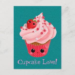 Carte Postale Cupcake aux fraises mûres