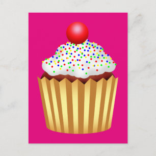 Carte Postale Cupcake avec arroses et cerise sur le dessus