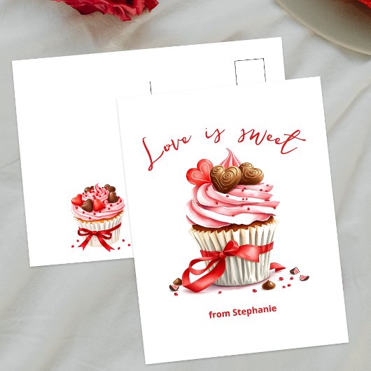 Carte Postale Cupcake avec Coeur Chocolates L'amour est doux