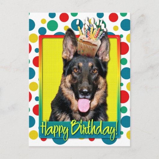 Carte Postale Cupcake d'anniversaire - Berger allemand - Kuno (Devant)
