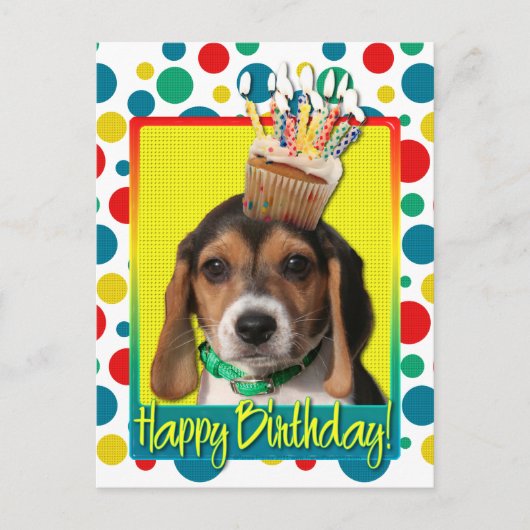 Carte Postale Cupcake d'anniversaire - Chiot Beagle - Chloe (Devant)