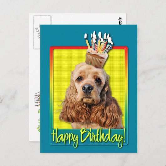 Carte Postale Cupcake d'anniversaire - Cocker Spaniel (Devant / Derrière)