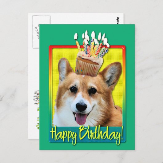 Carte Postale Cupcake d'anniversaire - Corgi - Owen (Devant / Derrière)
