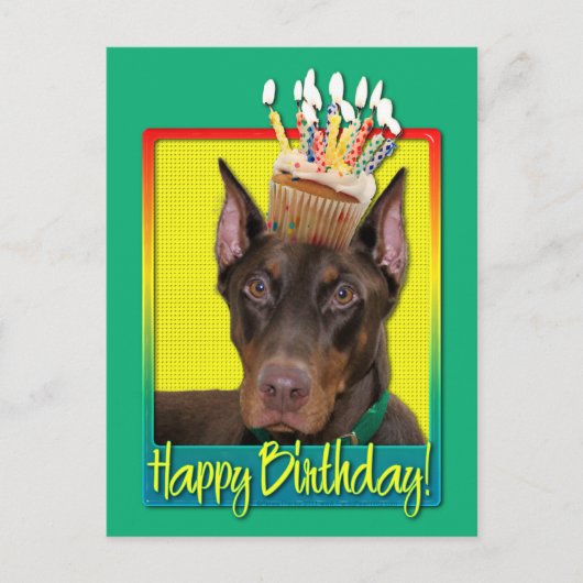 Carte Postale Cupcake d'anniversaire - Doberman - Rouge - Rocky (Devant)