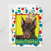 Carte Postale Cupcake d'anniversaire - Doberman - Rouge - Rocky (Devant / Derrière)