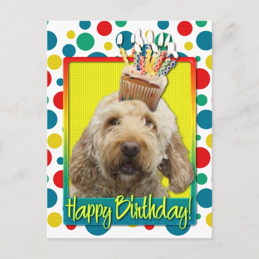 Carte Postale Cupcake d'anniversaire - GoldenDoodle (Devant)