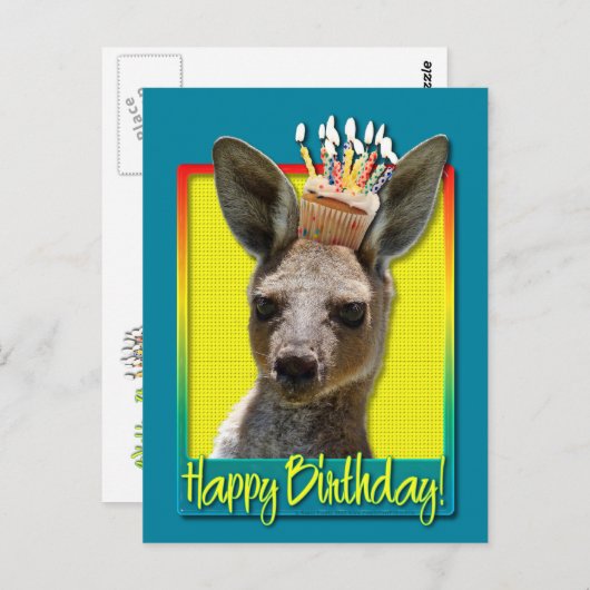 Carte Postale Cupcake d'anniversaire - Kangaroo (Devant / Derrière)