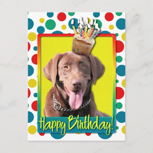 Carte Postale Cupcake d'anniversaire - Labrador - Chocolat (Devant)