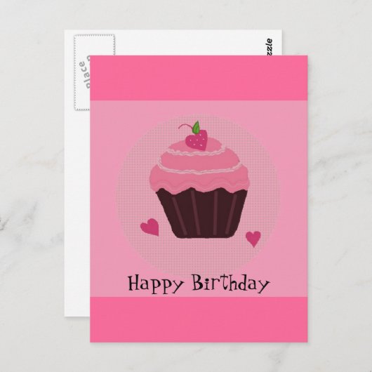 Carte Postale Cupcake d'anniversaire rose (Devant / Derrière)