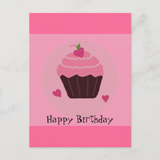 Carte Postale Cupcake d'anniversaire rose (Devant)
