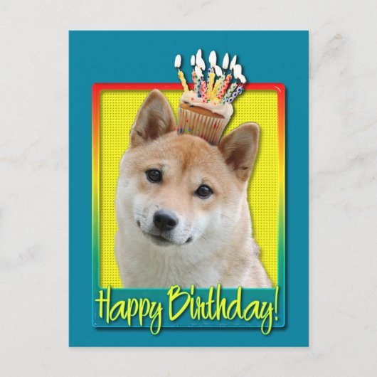 Carte Postale Cupcake d'anniversaire - Shiba Inu (Devant)