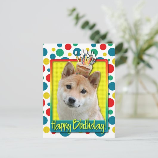 Carte Postale Cupcake d'anniversaire - Shiba Inu (Debout devant)
