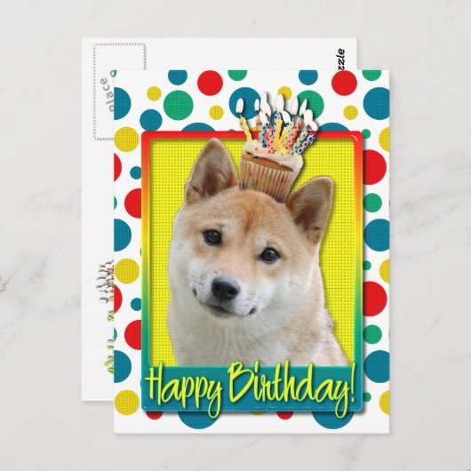 Carte Postale Cupcake d'anniversaire - Shiba Inu (Devant / Derrière)
