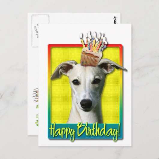 Carte Postale Cupcake d'anniversaire - Whippet (Devant / Derrière)