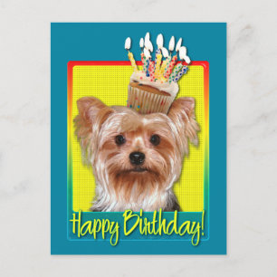 Carte Postale Cupcake d'anniversaire - Yorkshire Terrier