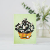 Carte Postale Cupcake d'Halloween noir avec de minuscules crânes (Debout devant)