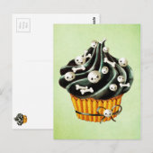 Carte Postale Cupcake d'Halloween noir avec de minuscules crânes (Devant / Derrière)