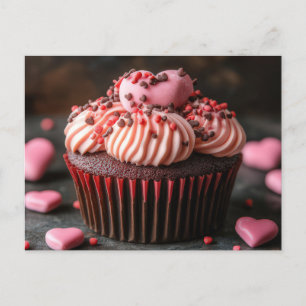 Carte Postale Cupcake doux avec coeurs Saint-Valentin
