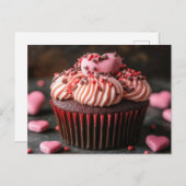 Carte Postale Cupcake doux avec coeurs Saint-Valentin (Devant / Derrière)