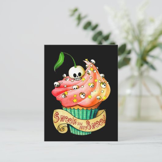 Carte Postale Cupcake doux et mort crâne (Debout devant)