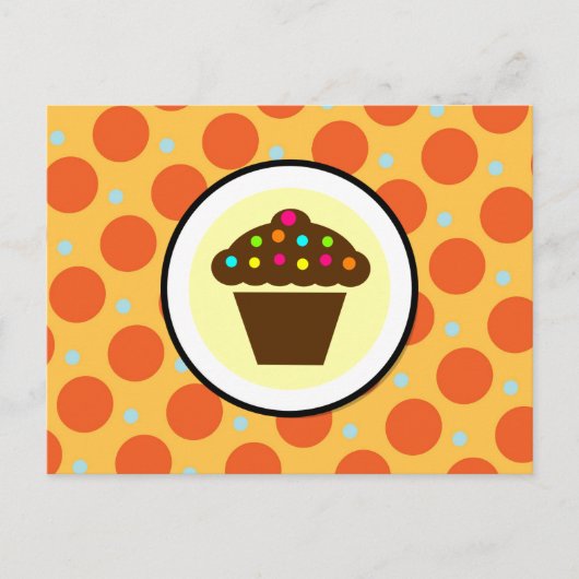 Carte Postale Cupcake mignon sur Pois orange bleu jaune (Devant)