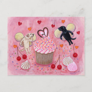 Carte Postale Cupcake monogrammé et fées du Labrador