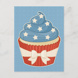 Carte Postale Cupcake patriotique sur les bandes bleues