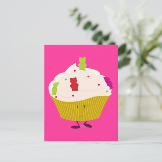 Carte Postale cupcake pour ours gummy souriant (Debout devant)