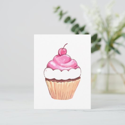Carte postale Cupcake rose (Debout devant)