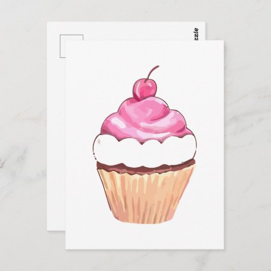 Carte postale Cupcake rose (Devant / Derrière)