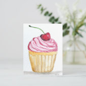 Carte Postale cupcake rose à la cerise (Debout devant)