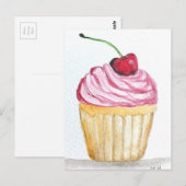 Carte Postale cupcake rose à la cerise (Devant / Derrière)