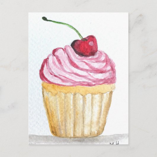 Carte Postale cupcake rose à la cerise (Devant)