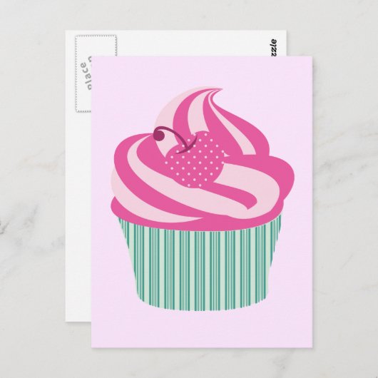 Carte Postale Cupcake rose mignon Pastel rose (Devant / Derrière)