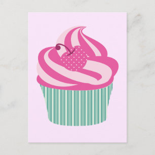 Carte Postale Cupcake rose mignon Pastel rose