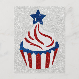 Carte Postale Cupcake rouge, blanc et bleu 4 juillet Parties sci