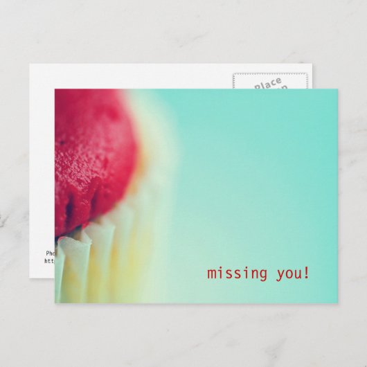 Carte Postale cupcake rouge, vous manquez ! (Devant / Derrière)