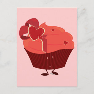 Carte Postale cupcake souriant avec décoration de coeur