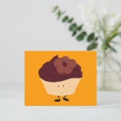 Carte Postale cupcake souriant avec gel fleur de chocolat (Debout devant)