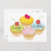 Carte Postale Cupcakes de Joyeux Anniversaire (Devant / Derrière)
