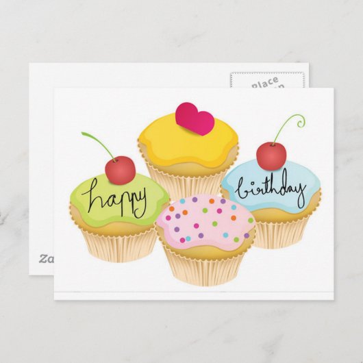 Carte Postale Cupcakes de Joyeux Anniversaire (Devant / Derrière)